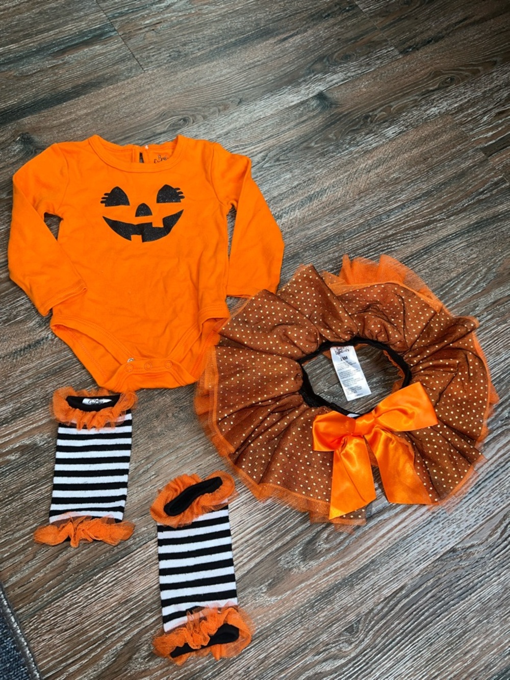 Baby Essentials Orange Pumpkin Tutu Costume Set with Black Stripe Leg Warmers